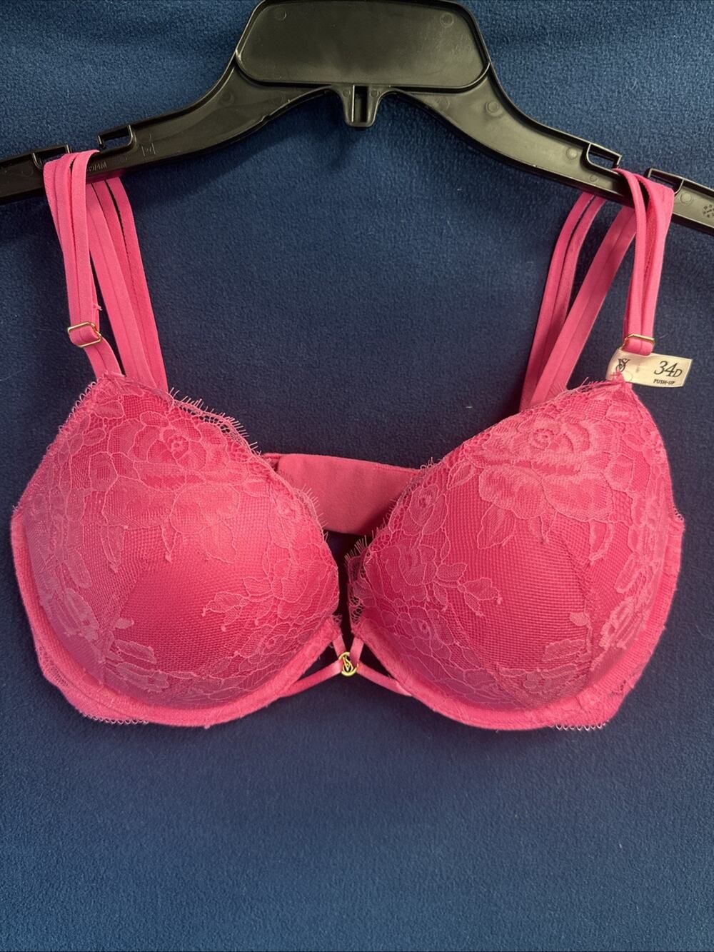 Victoria's Secret Very Sexy Push-Up Bra 34D Hot Pink/Purple Bedazzled Straps
